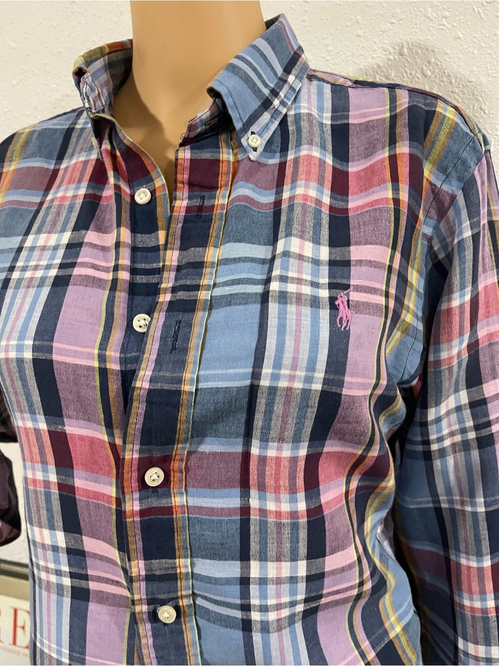 Ralph Lauren Pink, Blue & Maroon Plaid Button-Down Shirt for Men